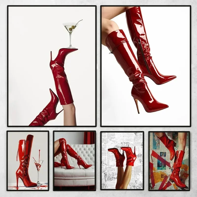 Women'S Fashion Magazines - Red Boots Sexy Woman Poster Retro