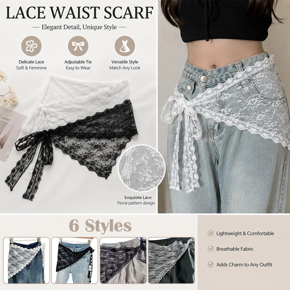 Belted Shirt Dress - Korean Fashion Lace Waist Scarf Vintage
