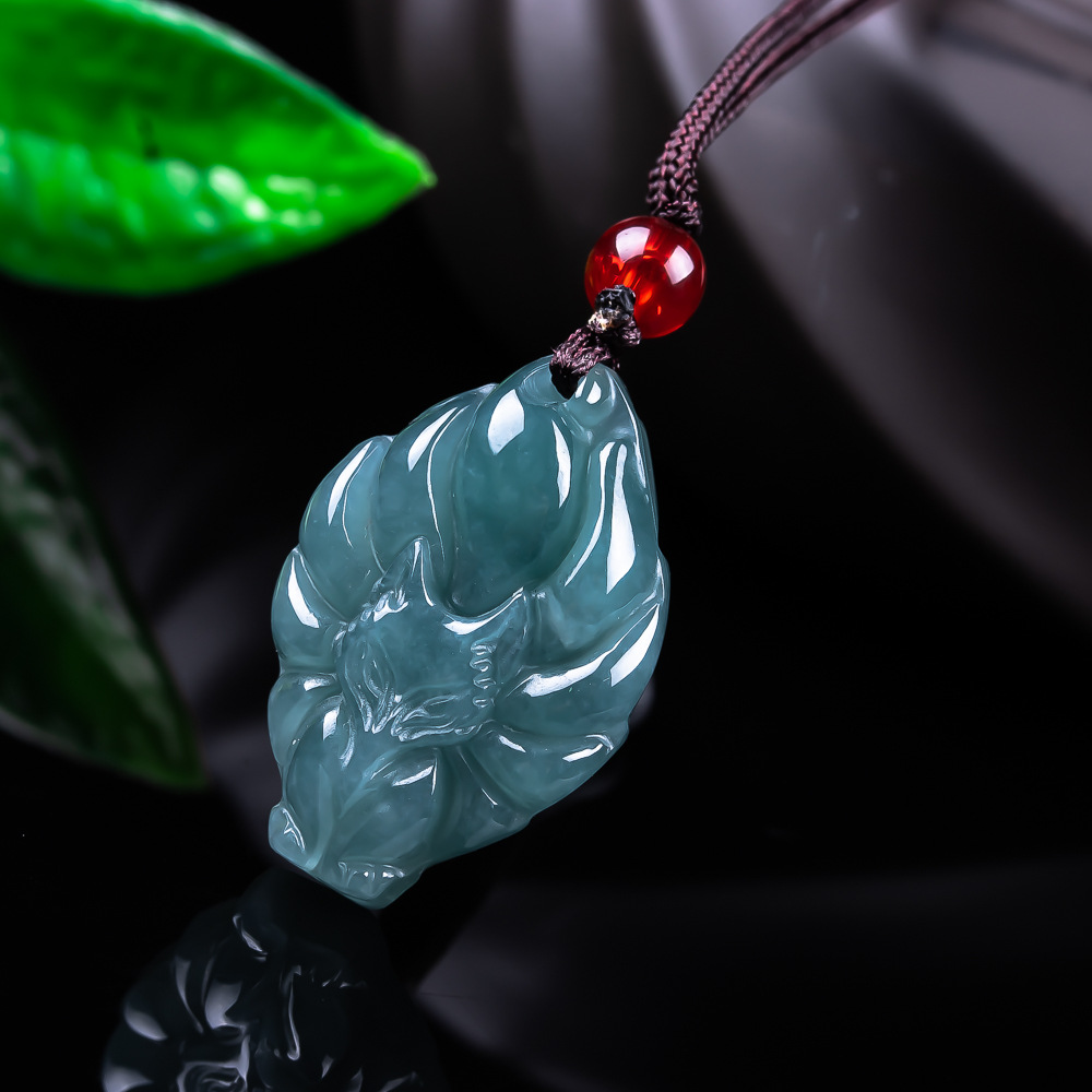 Women'S Fashion Gifts - Natural Burmese Jadeite Fox Pendant Necklace