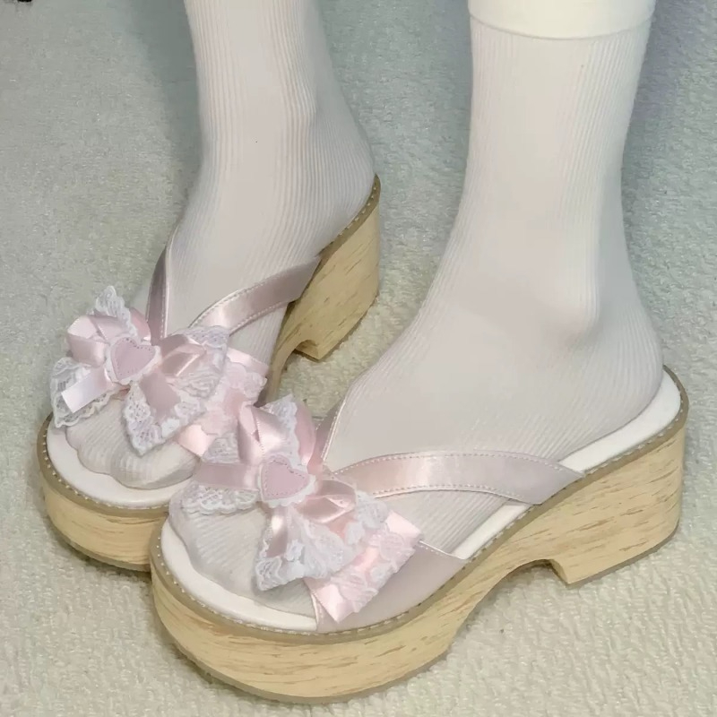 Women'S Fashion Line - Sweet Bow Wood Grain Thick Bottom