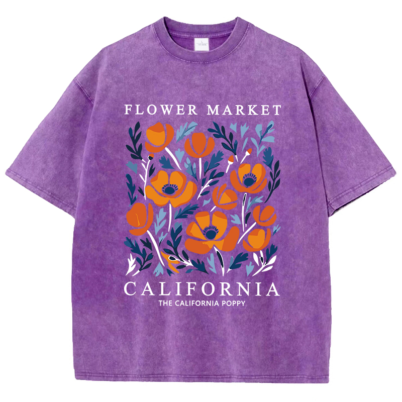 Women'S Fashion Market Size - Flowers Market California Prints Washed T-Shirts