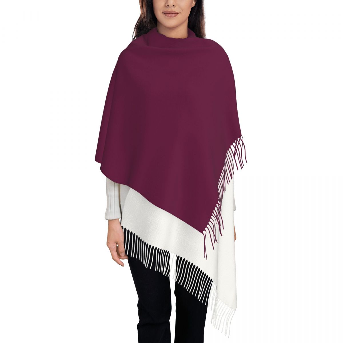 Women Fashion Qatar - Qatar Flag Women's Tassel Shawl Scarf