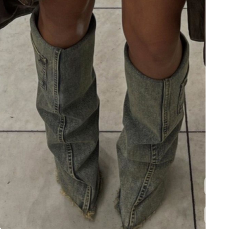 Denim Pointed Toe Knee High Tr - Women'S Fashion Trousers review and price