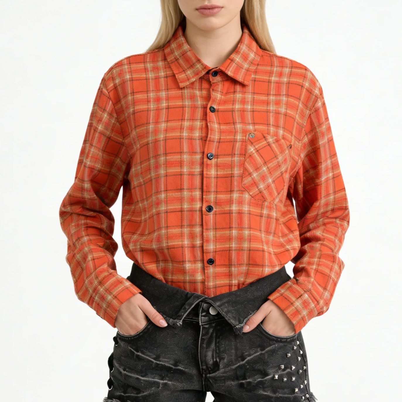 Women's Orange Collared Long S - Women'S Y2K Fashion Aesthetic review and price