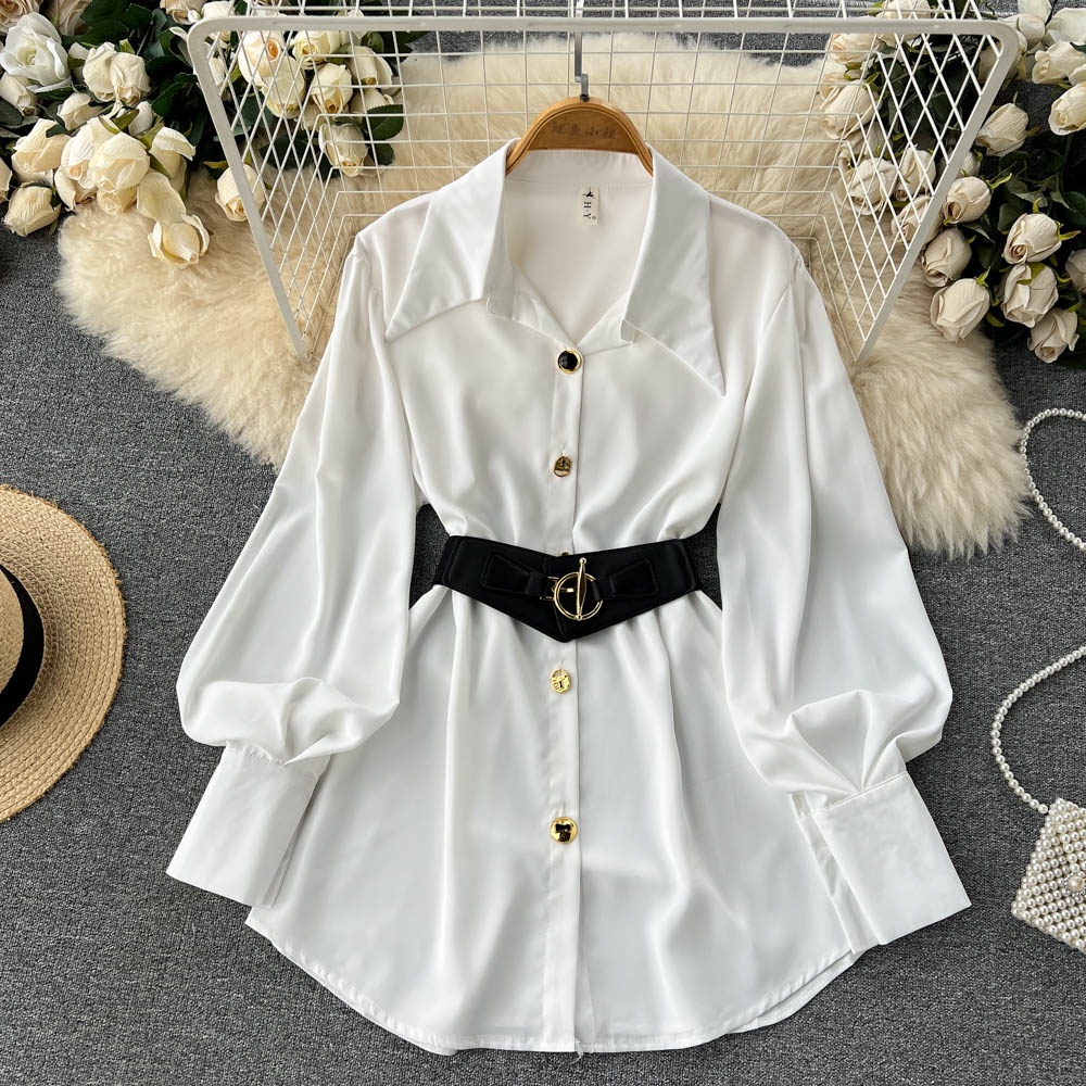 Ele Long Sve White irt Dr Wome - Belted Shirt Dress review and price