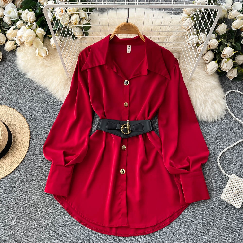 Ele Long Sve White irt Dr Wome - Belted Shirt Dress review and price