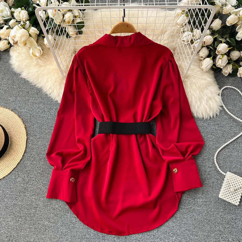 Ele Long Sve White irt Dr Wome - Belted Shirt Dress review and price