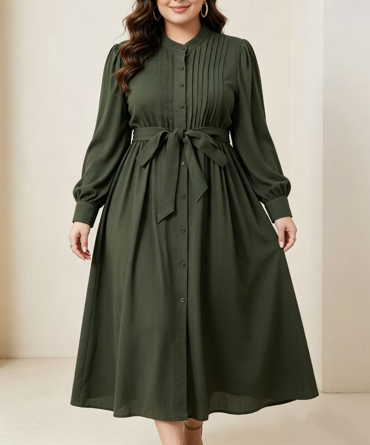 Plus size women's army green p - Belted Shirt Dress review and price