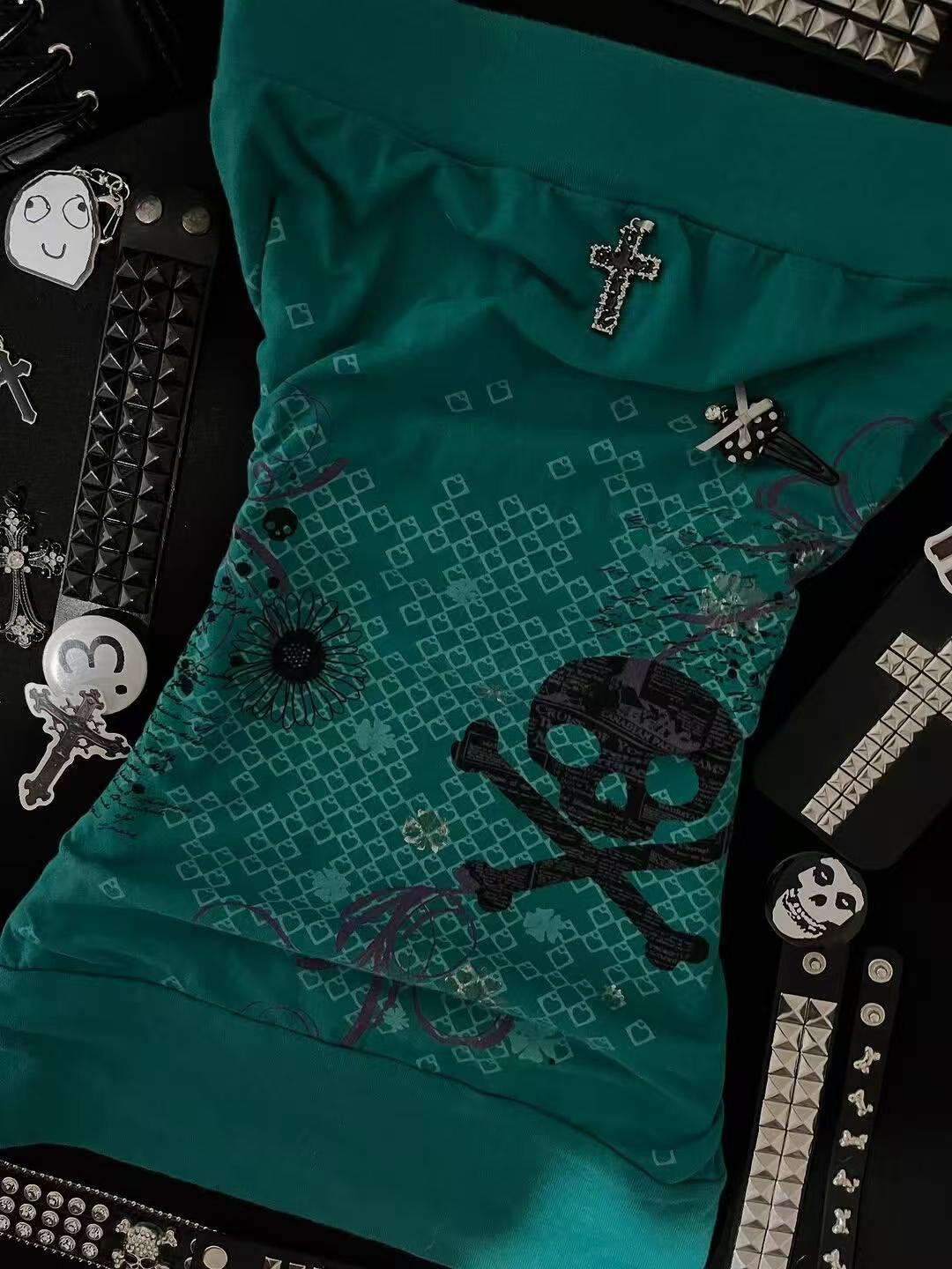 Gothic Skull Print Tube Tops W - Women'S Y2K Fashion Aesthetic review and price