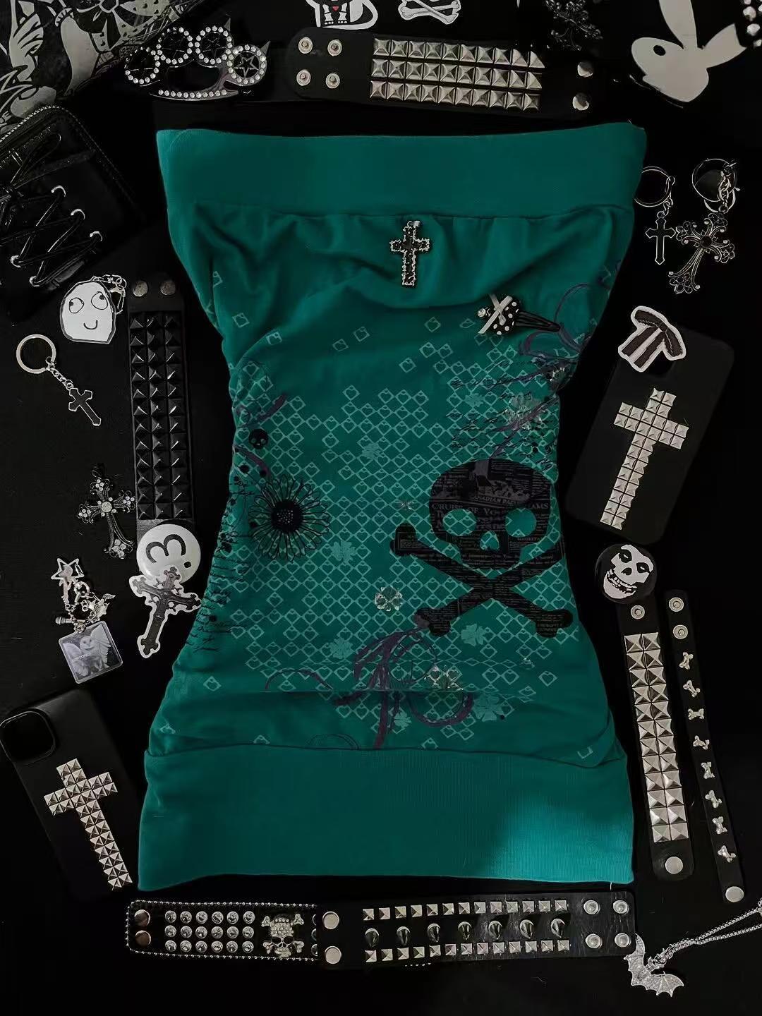 Gothic Skull Print Tube Tops W - Women'S Y2K Fashion Aesthetic review and price