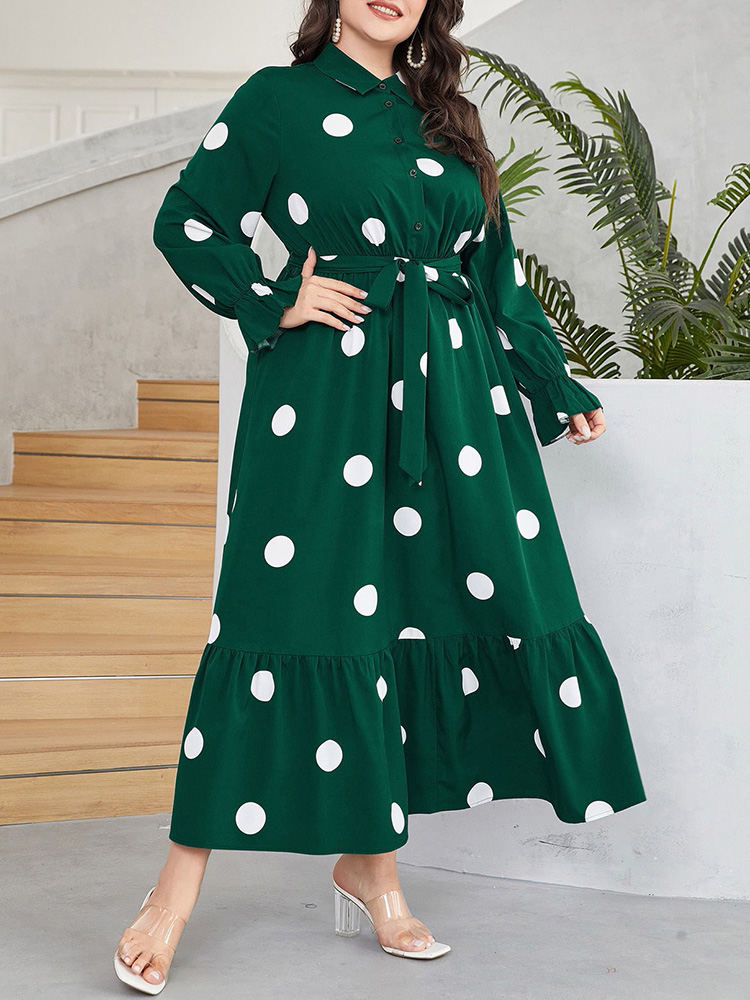 GIBSIE Plus Size Polka Dot Hal - Belted Shirt Dress review and price