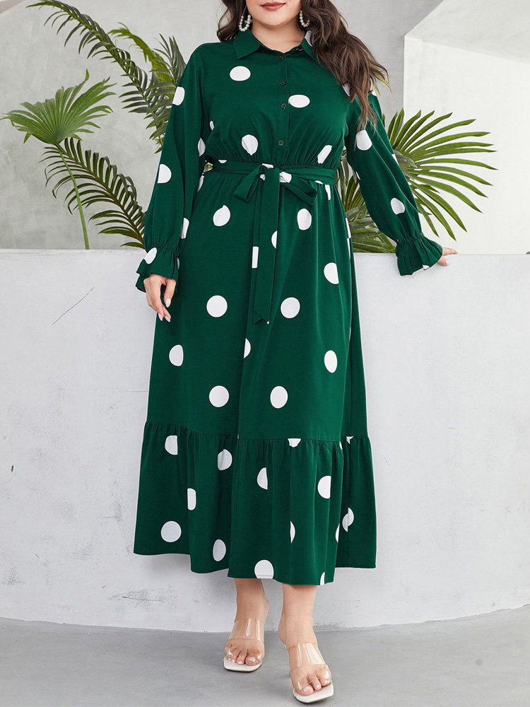 GIBSIE Plus Size Polka Dot Hal - Belted Shirt Dress review and price