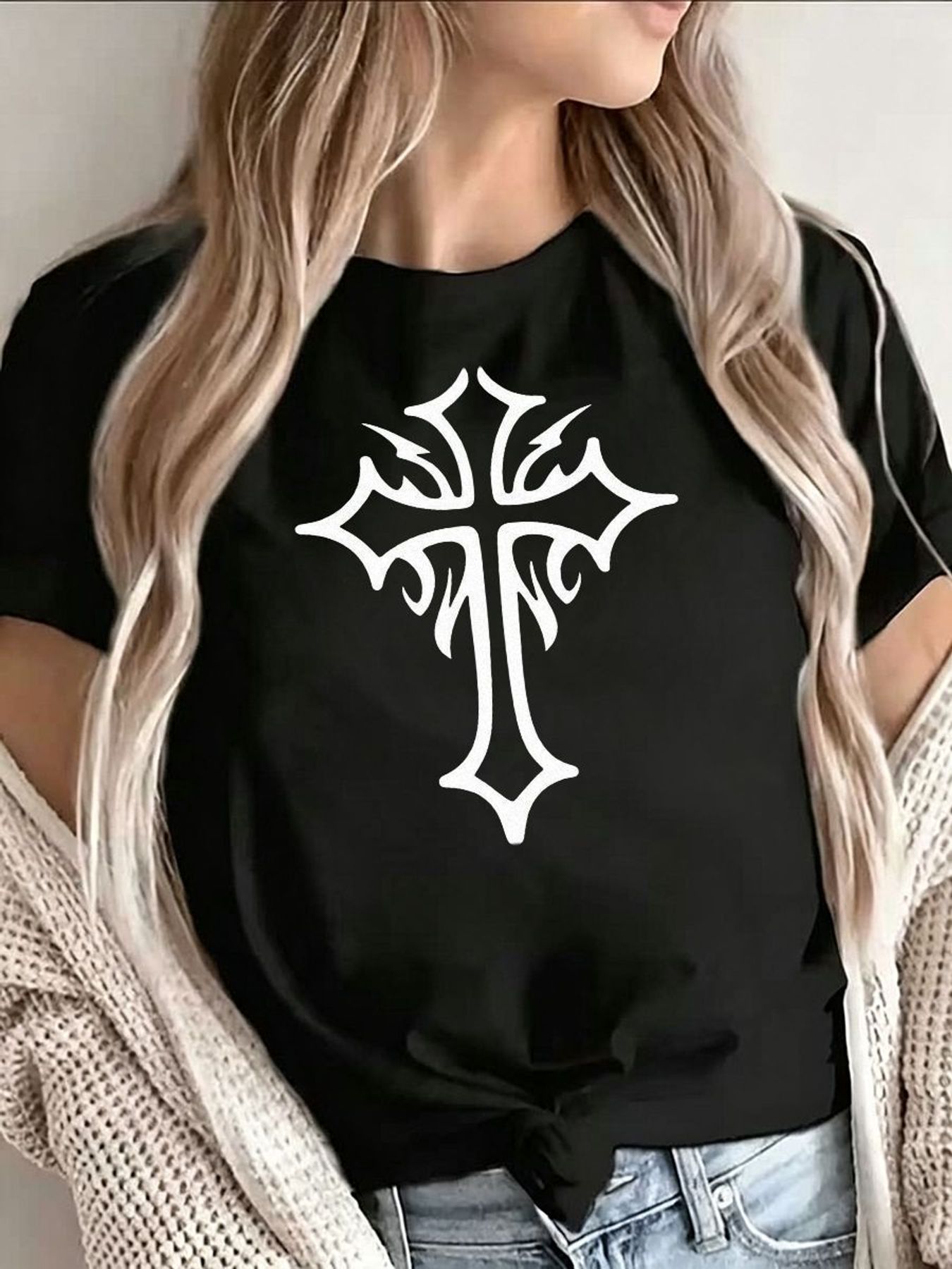 Gothic Cross Graphic T Shirt W - Women'S Y2K Fashion Aesthetic review and price
