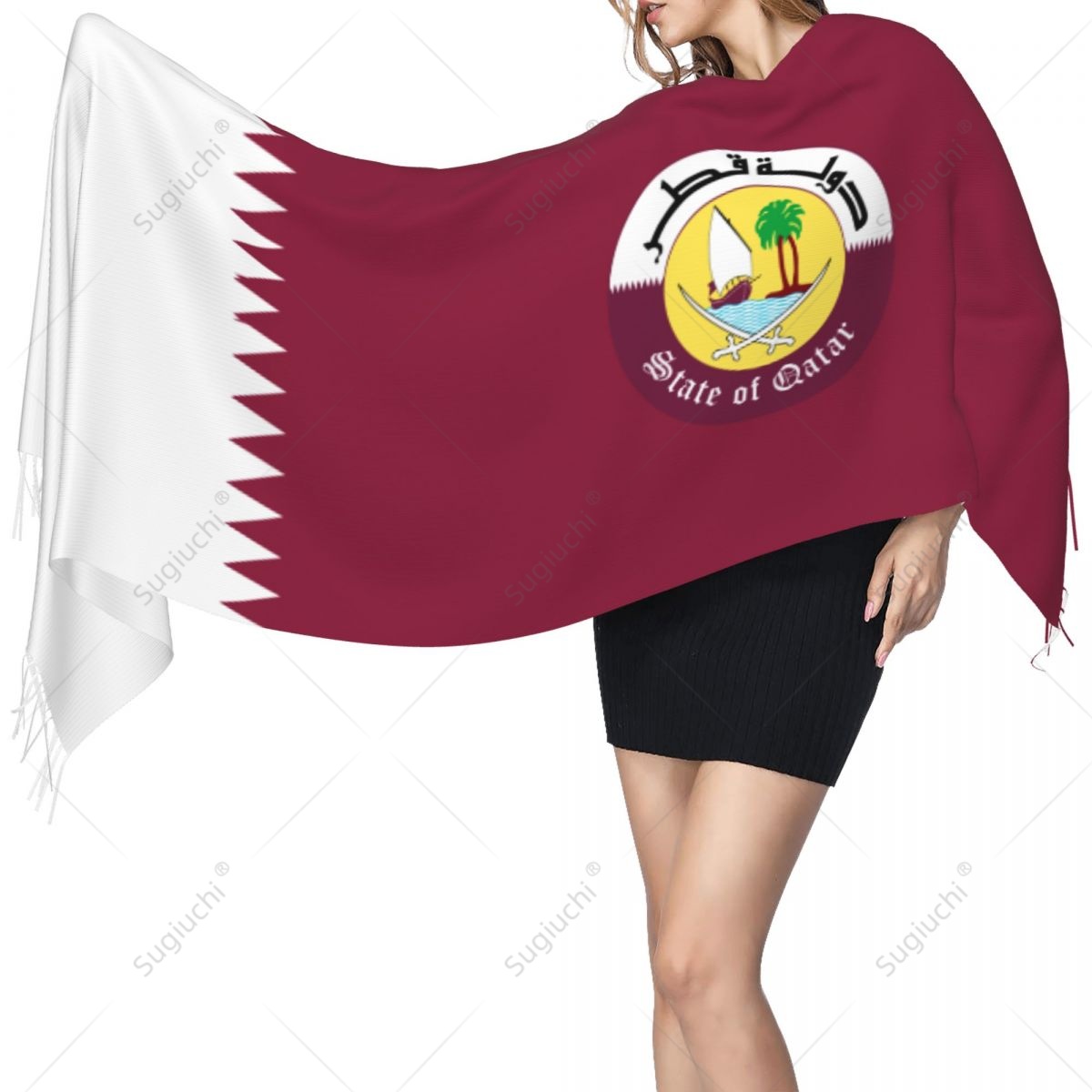 Qatar Emblem Flag Scarf Pashmi - Women Fashion Qatar review and price